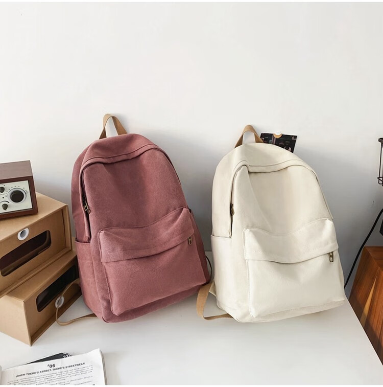 尼阑帆布书包男高中生纯色百搭女大学生双肩包简约ins原宿风中学生