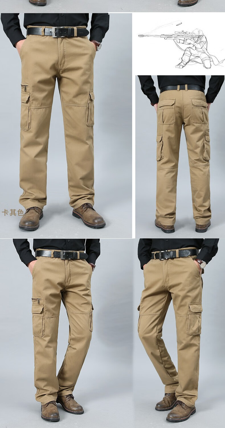 吉普jeep2020新品长裤男休闲裤欧美多口袋工装裤中腰宽松大码纯棉水洗