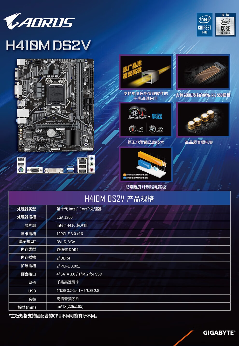 技嘉(gigabyte) h410m 新品台式机游戏主板 h410/lga 1200 h410m-s2