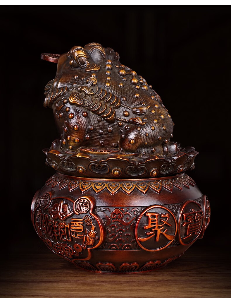 家装软饰 装饰摆件 唐偆居 唐偆居纯铜风水金蟾摆件聚宝盆工艺品家居