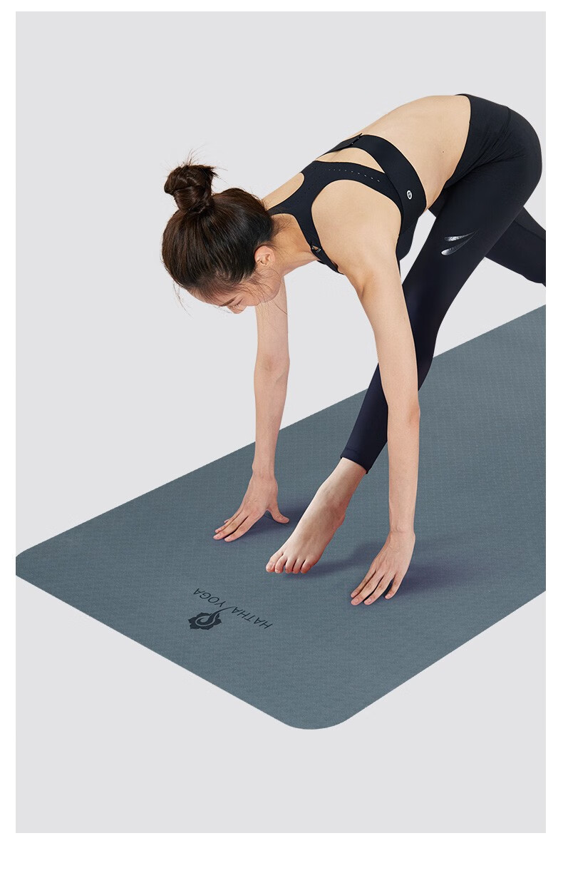 哈他瑜伽垫男女健身垫80cm加宽tpe初学者舞蹈运动垫带捆绳网包6mm烟灰