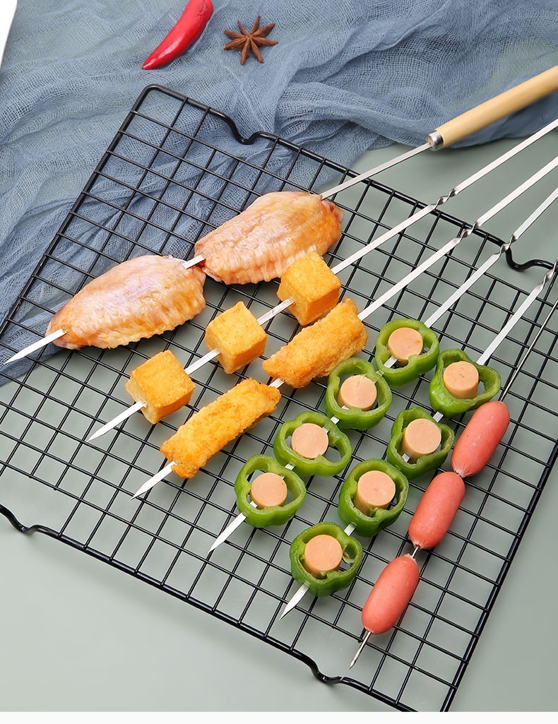 qefh烧烤签 110支装不锈钢烧烤签子羊肉串烤串钎子烤肉签扁铁签铁签子