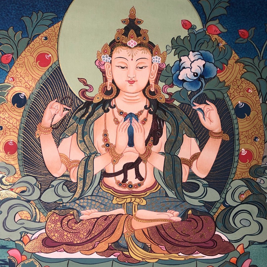 文玩天下 藏地手绘 四臂观音像唐卡【图片 价格 品牌 报价】-京东