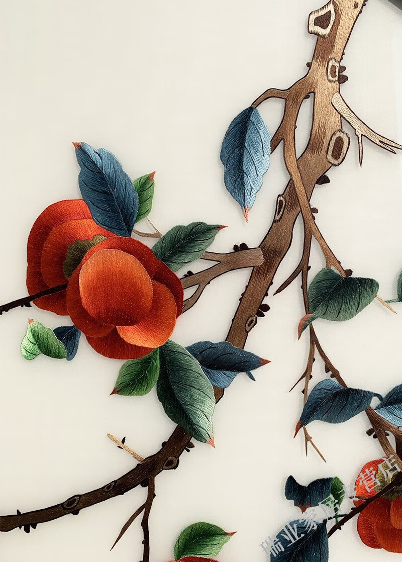 汉宫苏绣事事如意成品挂画手工刺绣如意图柿子花鸟装饰画新中式客厅