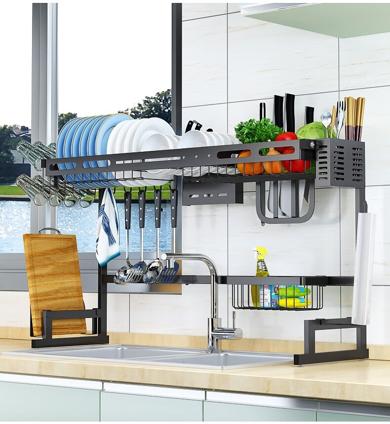 可伸缩不锈钢厨房水槽置物架多功能台面放碗筷碟收纳架子水池上沥水架