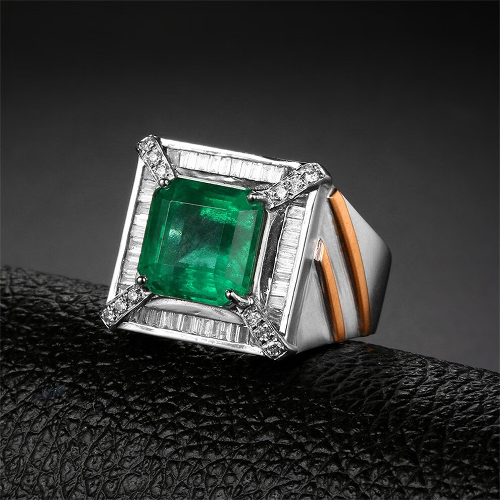 墨辰珠宝天然祖母绿戒指男戒彩色宝石18k金镶嵌裸石重量535ct晶体通透