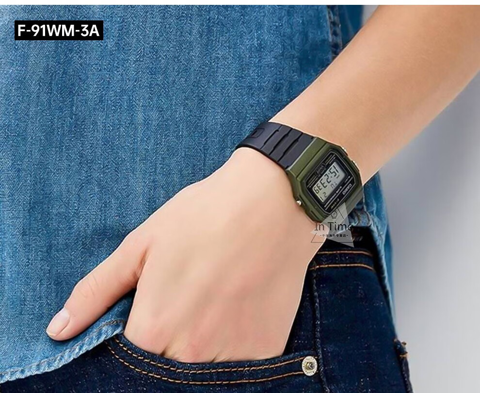卡西欧(casio)小方表1989复古f91系列学生防水石英表 f-91wm-3a【图片