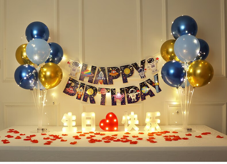 映季周岁生日布置宝宝百天派对场景布置led生日快乐字母灯儿童生日
