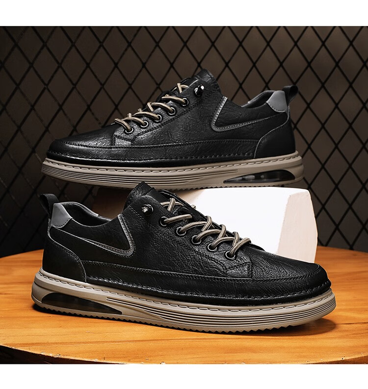 百狄潮牌男鞋秋冬新款低帮板鞋男韩版潮流百搭皮面一脚蹬懒人潮鞋子男