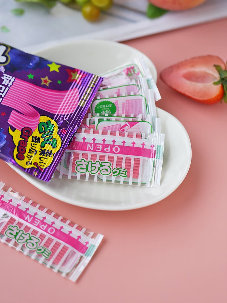 萨可爱葡萄桃子乳酸菌软糖网红超长条手撕软糖果悠哈酸柠檬味短款3袋