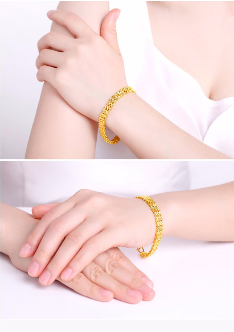 周玺金珠宝小鱼三排黄金手链女款999足金时尚百搭三排小鱼金手链女显