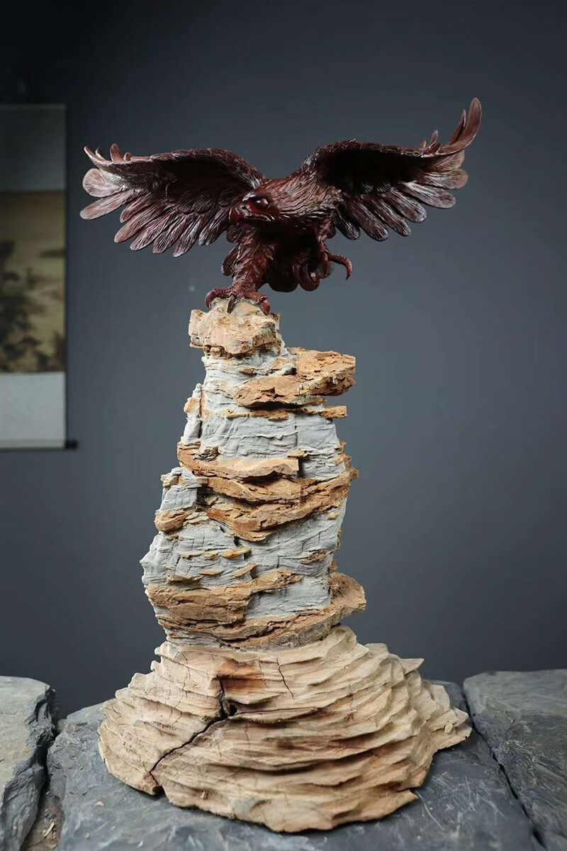 锋纯大红酸枝大宏展翅鹰木雕根雕家居客厅随行送礼开业办公室摆件 选