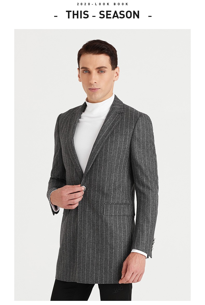 mangano曼加洛男装春季两粒扣意式竖条纹西服外套显瘦修身西装上衣