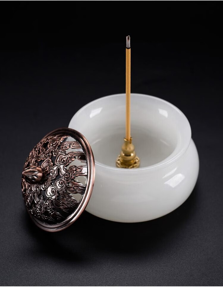 赵氏恒玺 新中式天然玉石香炉摆件供佛香薰炉檀香炉办公室桌面摆件工