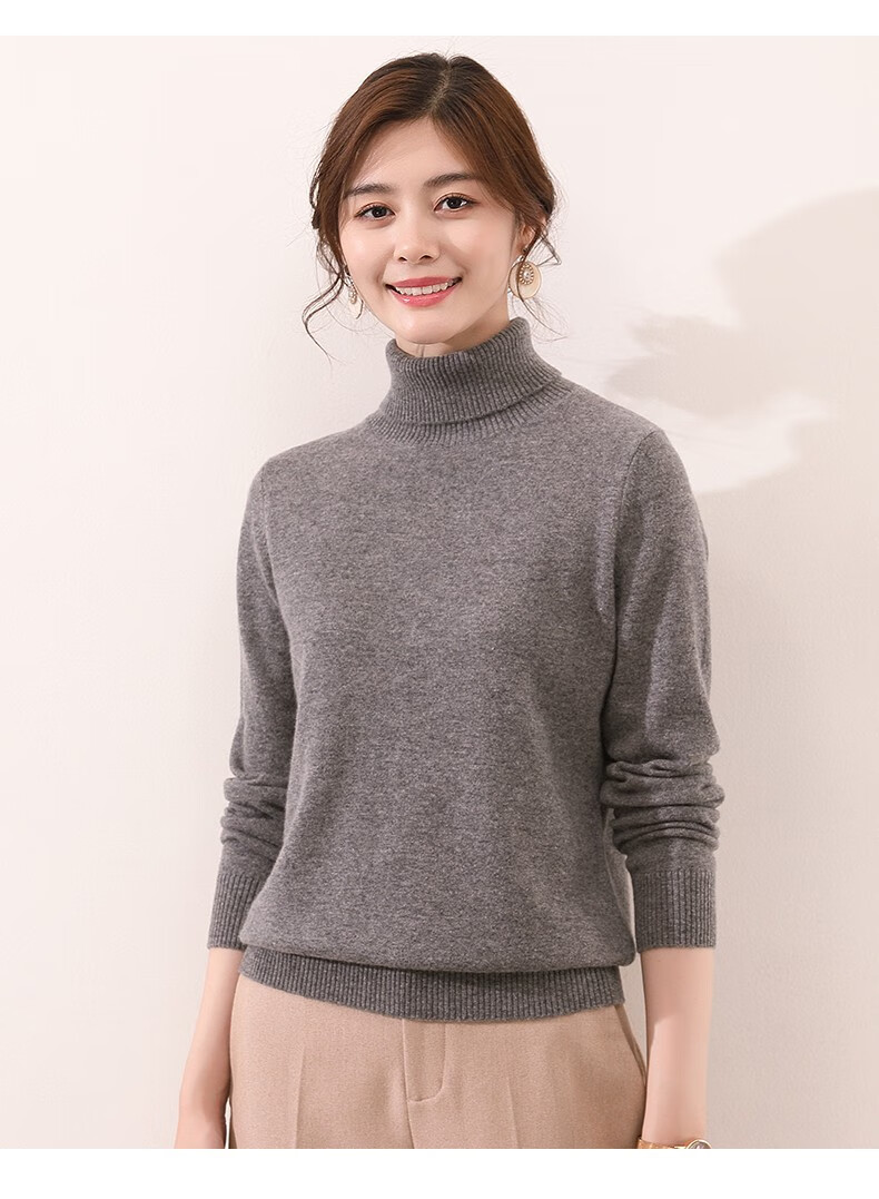 罗蒙女士羊绒衫2020秋冬新款时尚休闲纯羊绒针织衫可翻高领打底衫 中