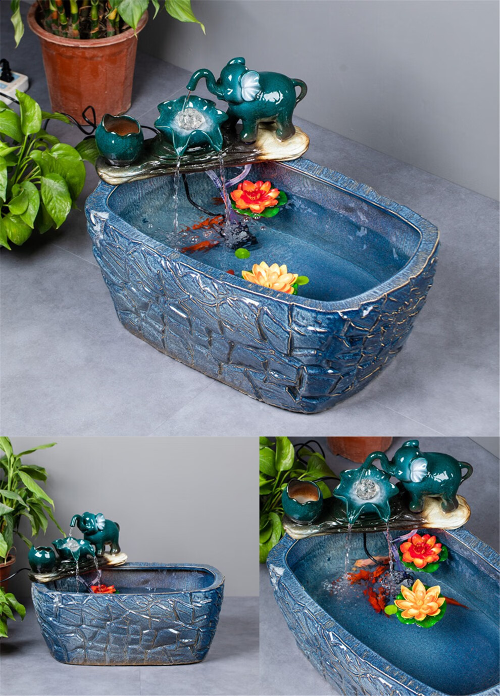 长方形鱼缸乌龟缸景德镇陶瓷金鱼缸清鳉兰寿鱼盆客厅阳台流水鱼缸