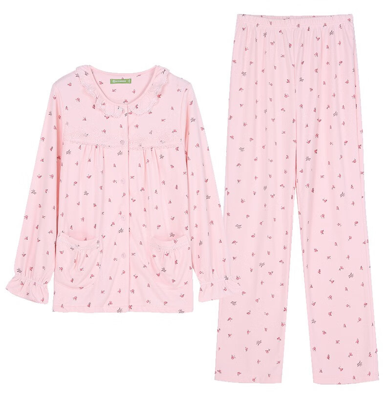 商场同款秋鹿睡衣女春秋棉质甜美娃娃领公主风长袖碎花家居服本白15l