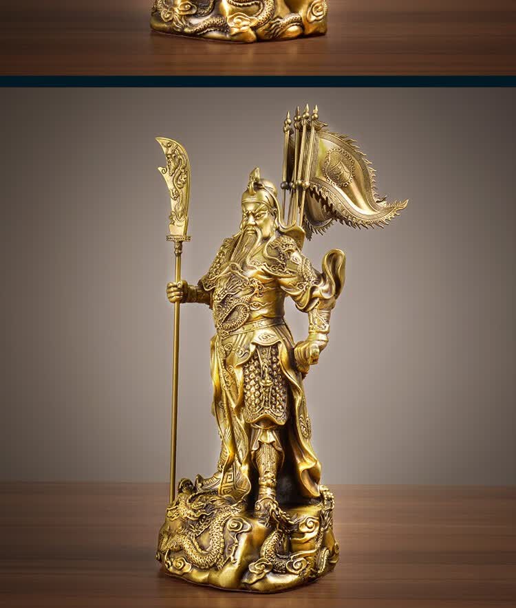 郎凯丹顿 纯铜九龙关公摆件旗开得胜武财神爷关羽佛像神像送老板客户