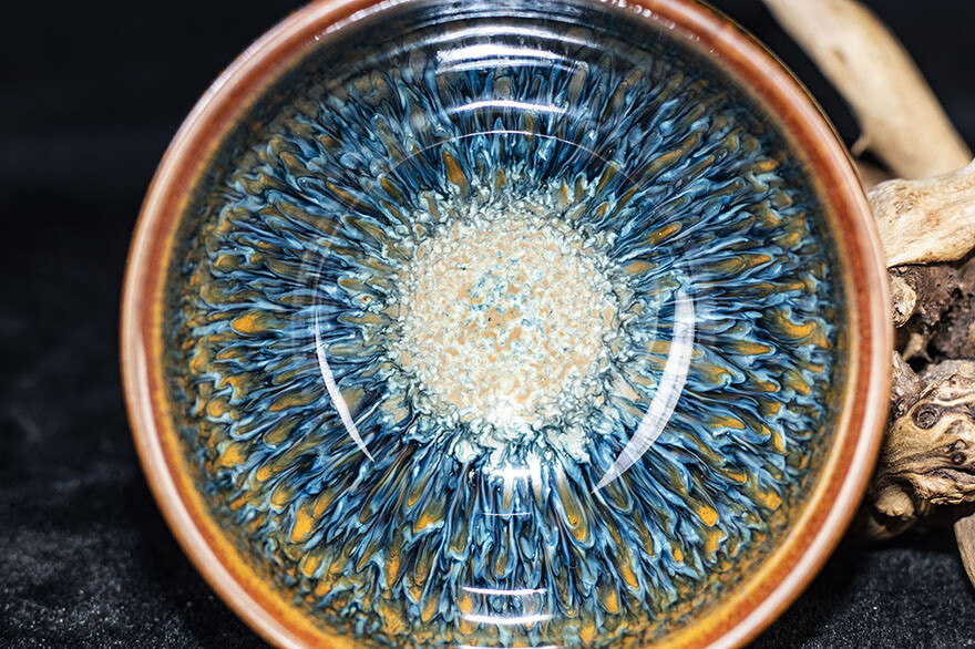 多颗釉泪金丝蓝孔雀曹伟俊建阳建盏礼盒装口径9b64