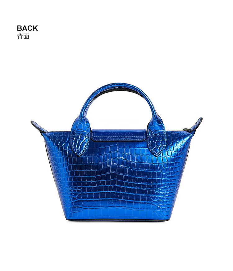 珑骧longchamp新款奢侈品蓝色女士手提包简约纯色斜挎包饺子包鳄鱼纹
