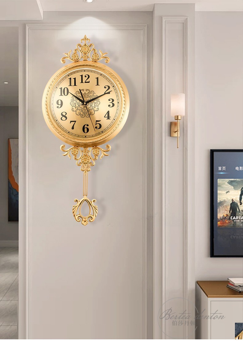 伯莎丹顿 欧式纯铜挂钟客厅摆钟现代简约钟表家用时尚大气时钟挂墙