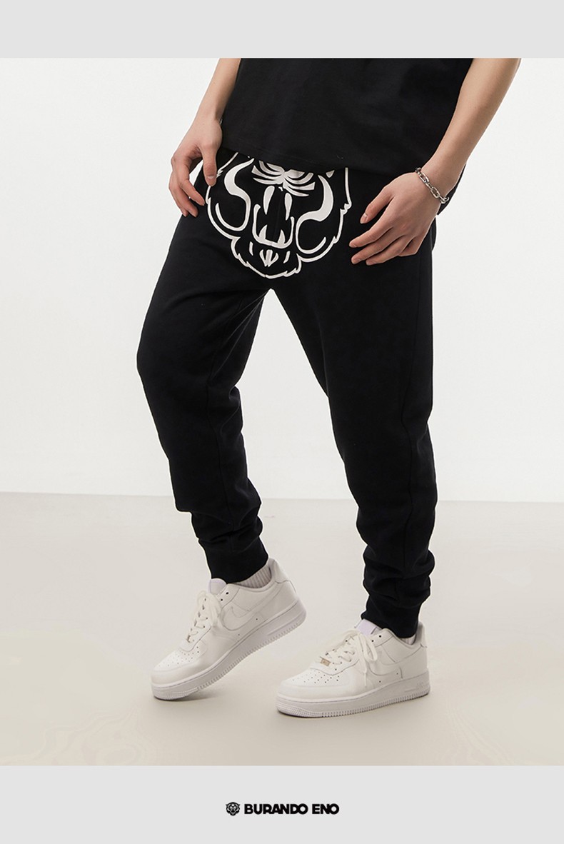 burandoeno潮牌虎头休闲卫裤男虎头印花时尚长裤束脚卫裤男运动裤ea