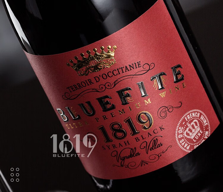 蓝菲1819法国进口红酒七彩红干红葡萄酒瓶
