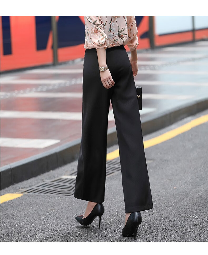 安依莲黑色阔腿裤女休闲高腰2022春夏新款大脚裤宽松垂坠直筒裤拼接