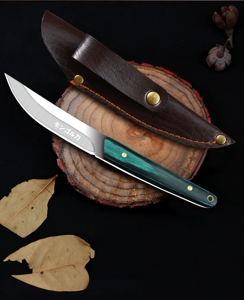 联盟使者 蒙古刀手把肉羊肉小刀藏族手扒肉刀具剔骨水果刀便携刀 绿柄