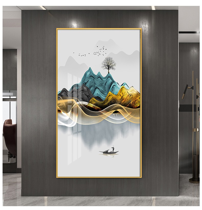 琢木 玄关画新中式山水画玄关装饰画酒店宾馆走廊过道晶瓷壁画现代