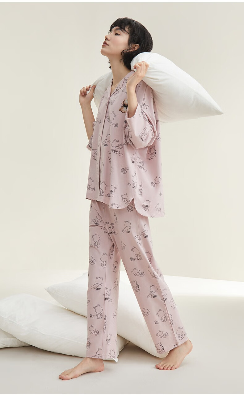 红豆睡衣女春夏季可爱卡通长袖宽松棉质少女休闲可外穿家居服套装浣纱