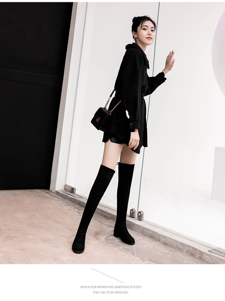 公猴长筒靴女过膝新款弹力靴小辣椒瘦瘦高筒靴杏色高跟40单层