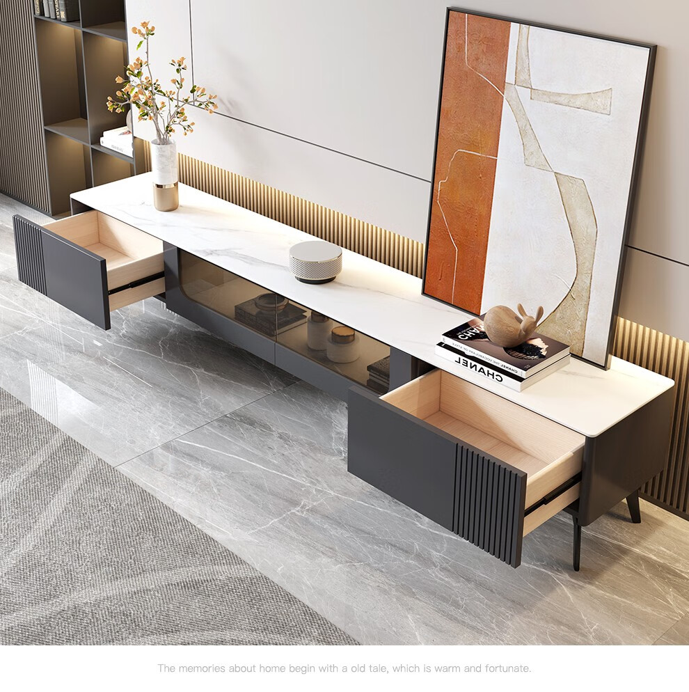 奈居电视柜岩板电视柜茶几组合现代客厅轻奢极简电视机柜带抽屉天使白