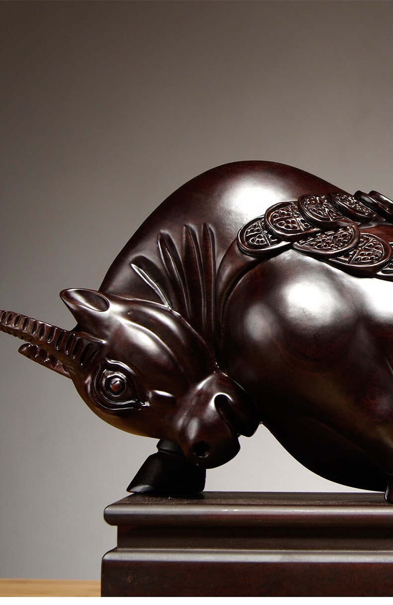 伯莎丹顿黑檀木雕牛摆件开业礼品办公室客厅摆件红木工艺品摆件牛气冲