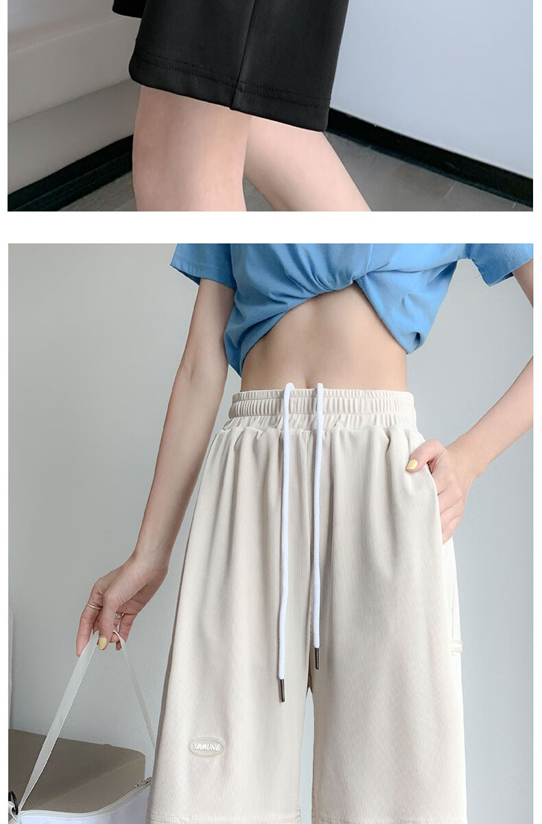 LangSha Ice Silk Shorts for Women, Summer Lightweight High-Waist Loose-Fitting Slimming Wide-Leg Mid-Length Pants, Quick-Dry Casual Sports Knee-Length Shorts 16