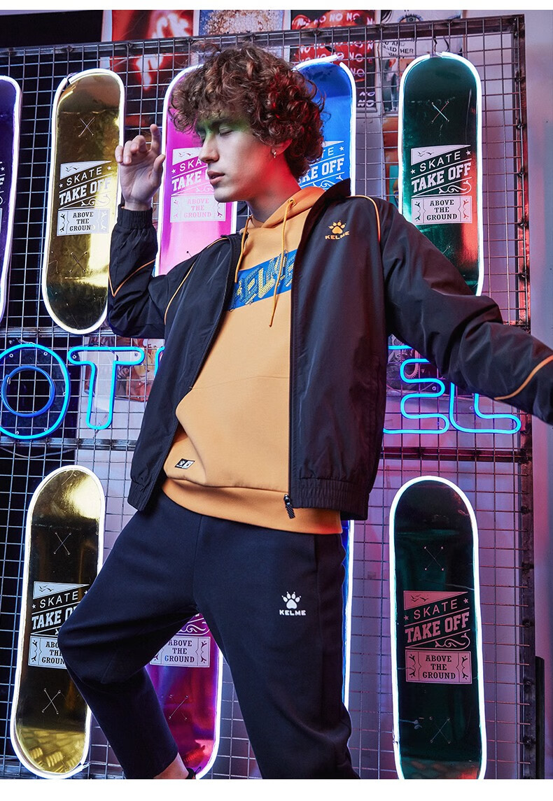 kelme/卡尔美运动休闲外套新品夏秋男士开衫拉链夹克梭织上衣 牛仔蓝