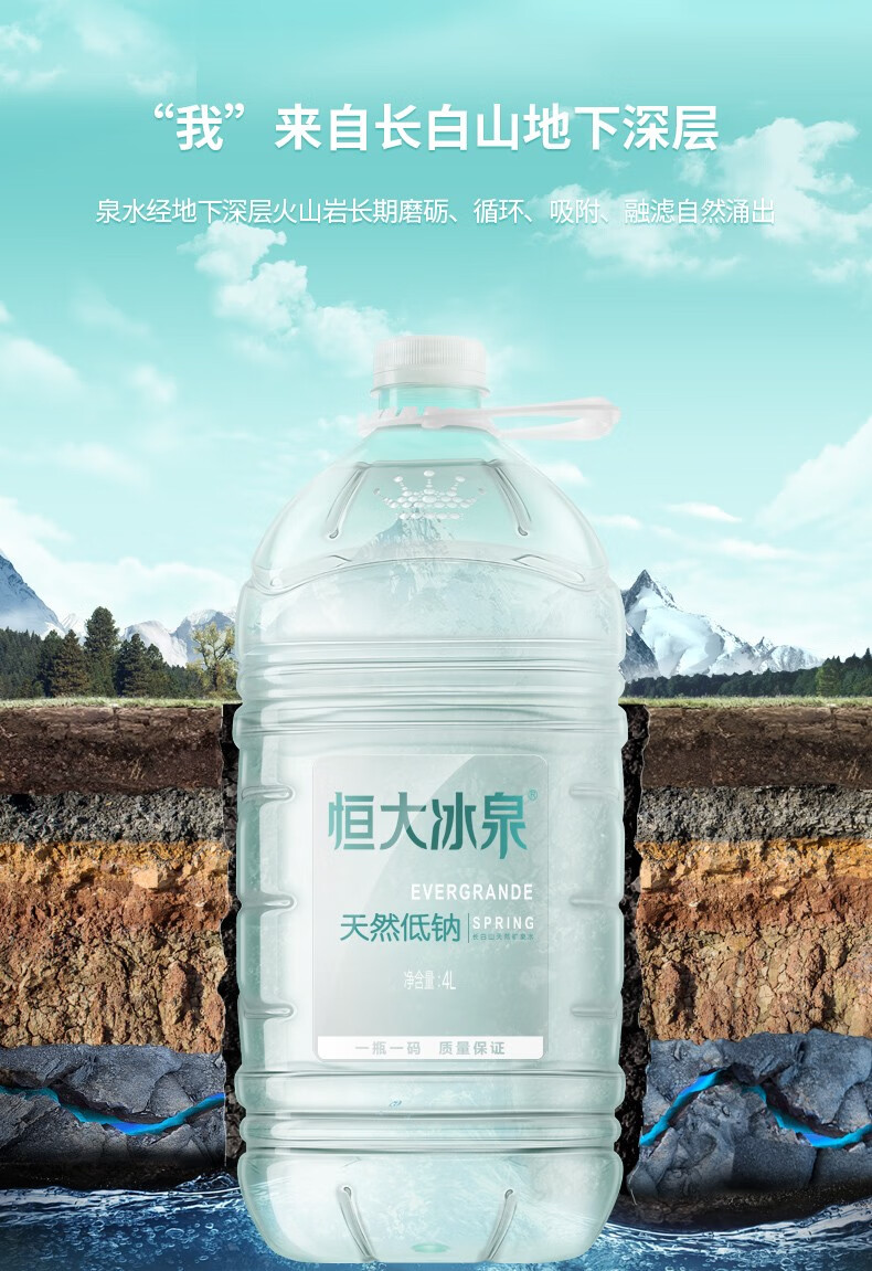 恒大冰泉旗舰店长白山天然低钠矿泉水4l4桶桶装饮用水整箱装