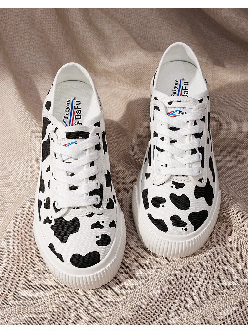 飞跃奶牛帆布鞋女2022夏季新款可爱拼色软底休闲鞋百搭街拍低帮鞋2390
