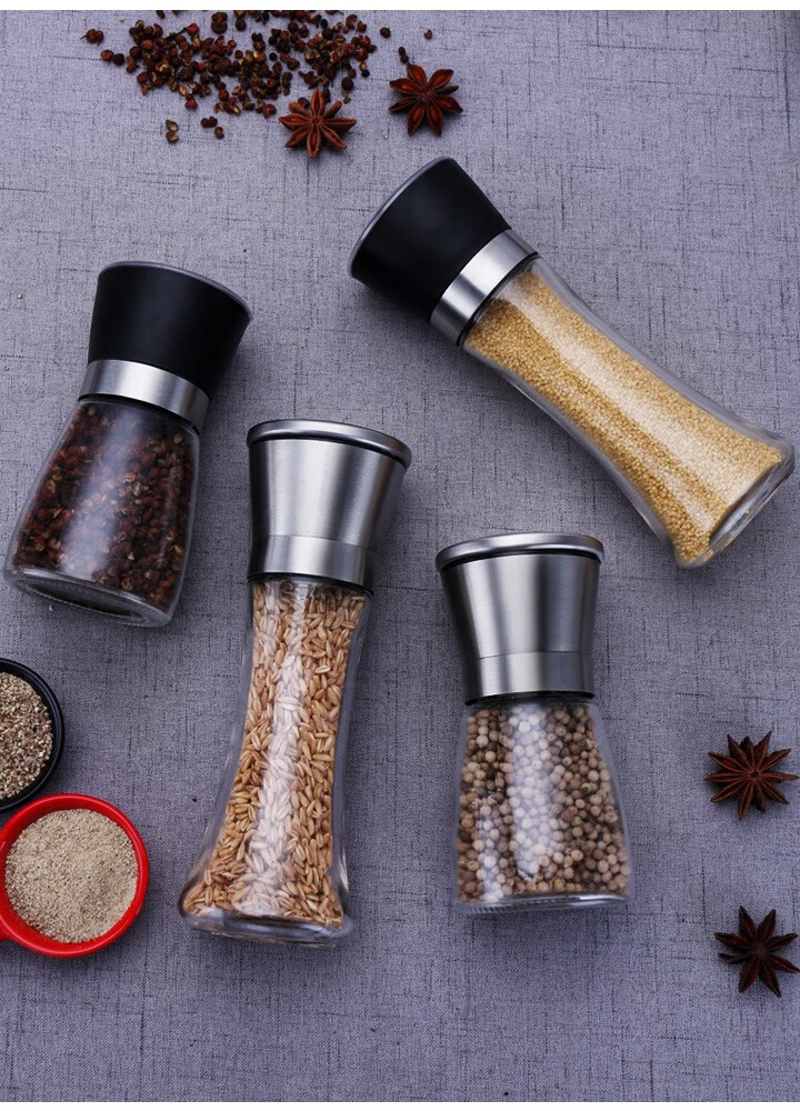 家用不锈钢电动黑胡椒粉研磨器海盐研磨瓶手动调料瓶花椒粒磨粉器