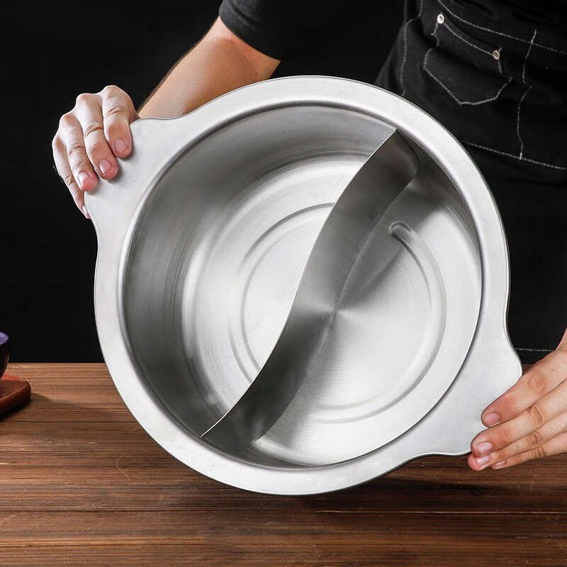 双耳不锈钢加深串串香鸳鸯锅商用麻辣烫毛肚锅电磁炉燃气专用锅具 24