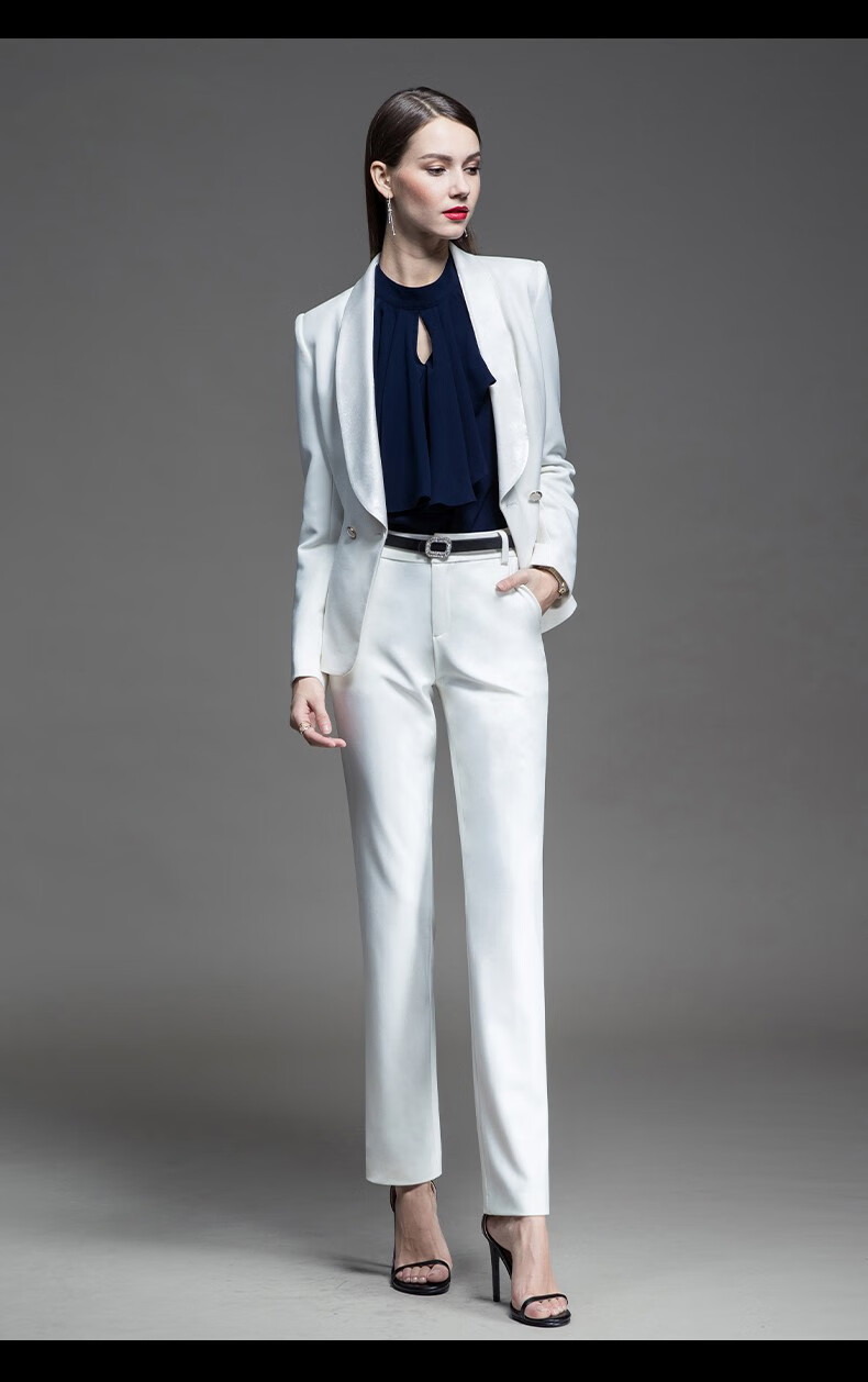 杜莎菲尼dosrfini品牌西装套装女春秋白色休闲韩版气质主持人职业装