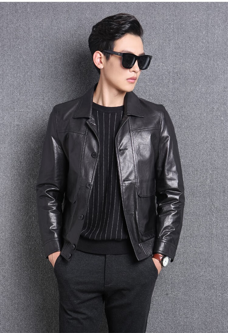 巴宝朗帅哥该这样穿秋冬新款男士皮夹克海宁皮衣男真皮单装修身外套