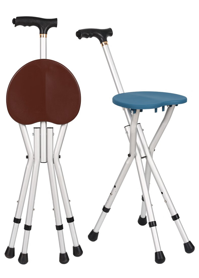 礼达康 老人拐杖凳子老年人四脚折叠多功能带坐四角脚拐棍手杖凳椅 角