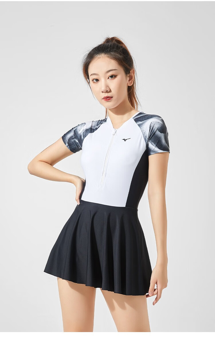美津浓mizuno连体泳衣女运动遮肚显瘦游泳衣保守速干防晒防氯温泉泳装