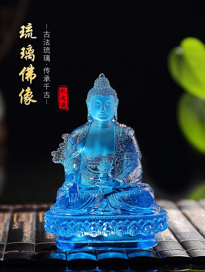 伯莎丹顿琉璃佛像摆件药师佛绿度母文殊白度母莲花生黄财神长寿佛四臂