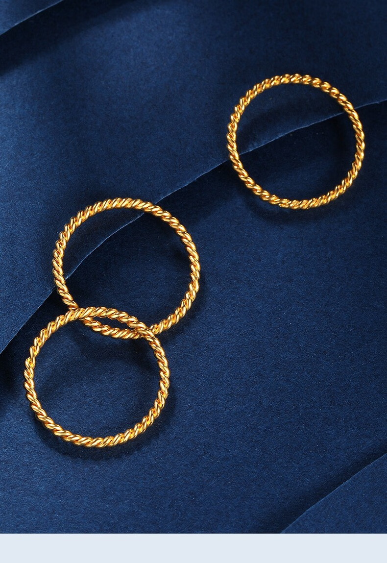 赛菲尔黄金戒指女款足金9999素圈光面闭口戒麻花编织个性时尚细戒子14