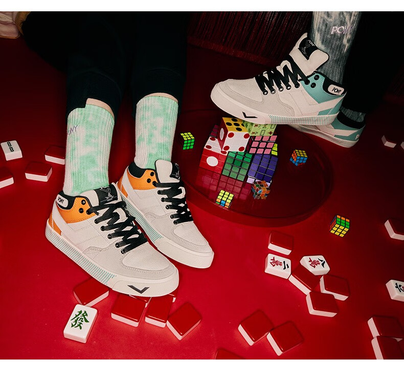 pony波尼滑板鞋男女情侣麻将元素经典款防滑撞色休闲鞋 21u1at10og 37