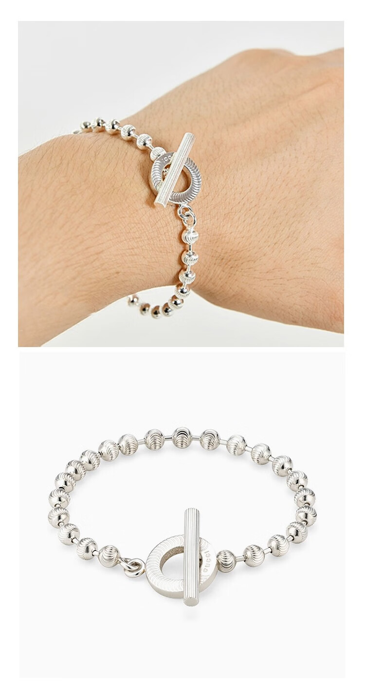 gucci古驰手链925纯银条纹t形搭扣boule手链银色17