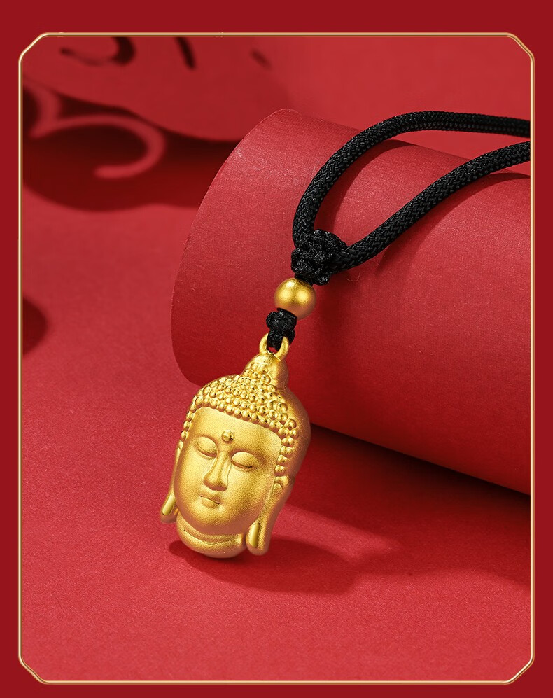 庆怡珠宝999足金佛头黄金吊坠女纯金大日如来佛像金坠子绳子编绳项链