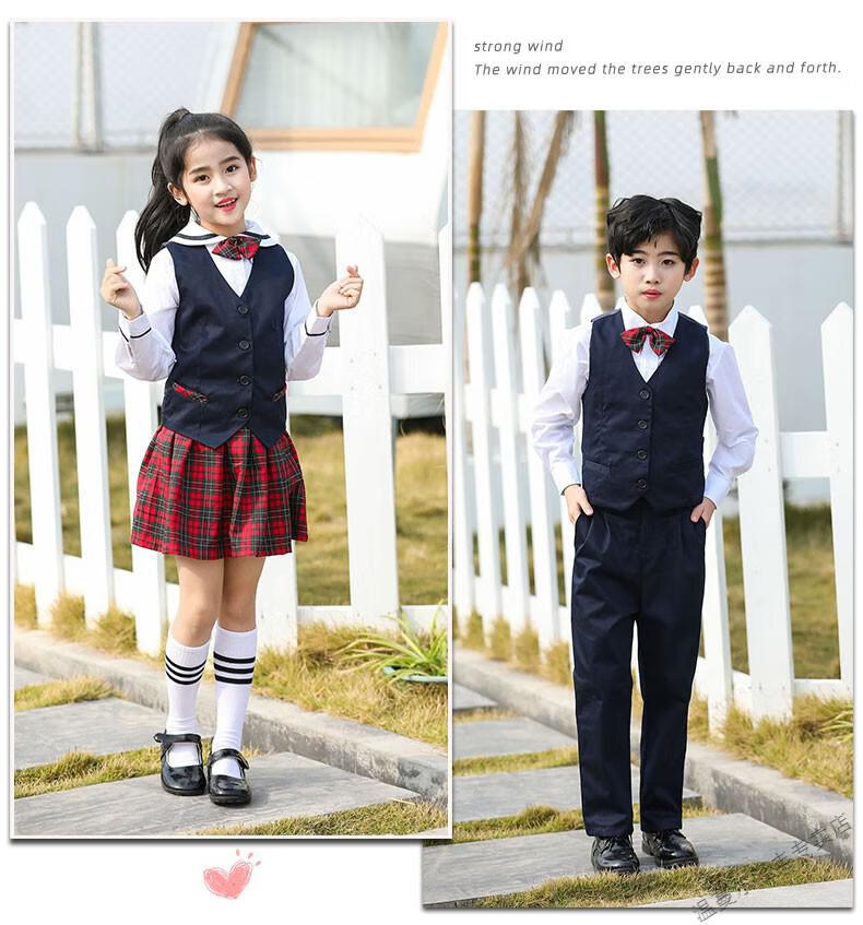 深圳小学生礼服秋冬装长袖上衣校服套装男女生马甲裙子 冬礼服女孩三